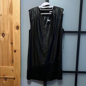 DKNY Black Fringe Hem Dress